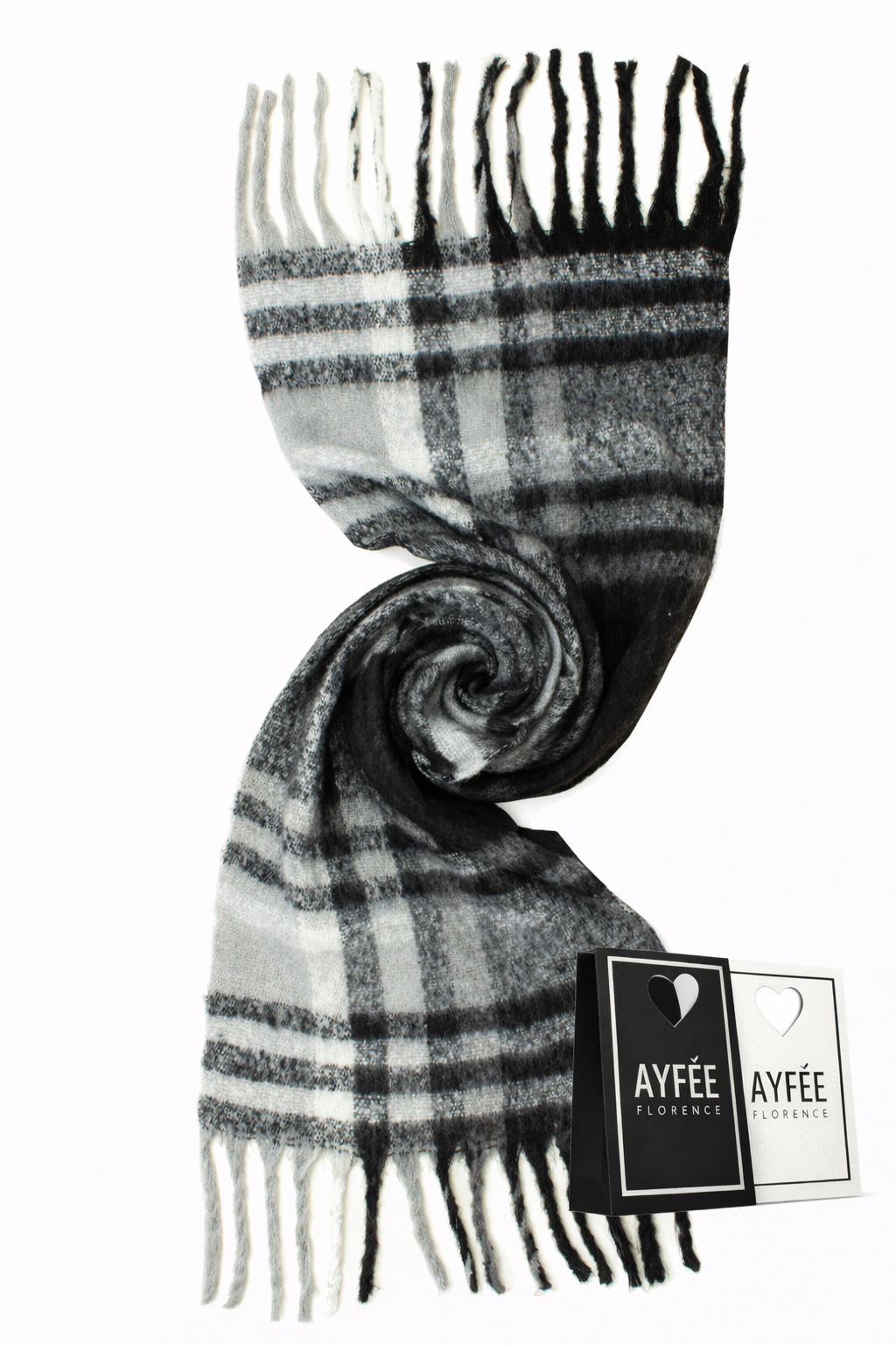STOLA JACQUARD SCOZZESE 100% VISCOSE MADE IN PRC  - BLACK